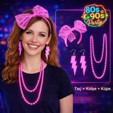 80’Ler 90’Lar Neon Pembe Parti Seti – Kolye Küpe Taç Mirsm0010k-Smrg138g139g140-P