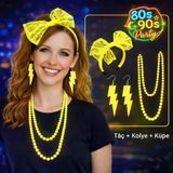 80’Ler 90’Lar Neon Sarı Parti Seti – Kolye Küpe Taç (5067)
