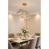 80Lik İç İçe Kare Yemek Masası Gold Kristal Avize