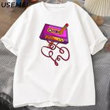 80S Kaset Bant Kalem Baskılı T-Shirt 1980S Retro Vintage Gerileme Müzik T Shirt Erkek Giyim B - Beyaz - XL