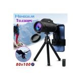 80x Dürbün Ultra Zoom Tek Göz Monoküler Teleskop Telefon Tutucu Tripot Siyah
