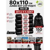 80x110 cm Jumbo Boy Siyah Çöp Poşeti 150 Adet 5 Rulo