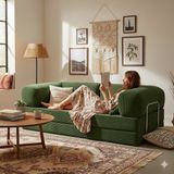 80X160 Kadife | Köşe Koltuk Kanepe Köşe Takımı | Modüler Köşe Takımı | Yataklı Koltuk | Fitilli Kadife - Yeşil - Sofa