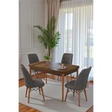 80x170CM Mutfak Masası Takımı | 4 Kişilik Açılır Masa Sandalye Takımı - Ceviz Masa - Antrasit