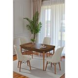 80x170CM Mutfak Masası Takımı | 4 Kişilik Açılır Masa Sandalye Takımı - Ceviz Masa - Krem