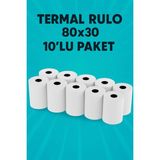 80X30 Termal Yazıcı Rulosu 10'lu - Kasalar ve Pos Cihazları Için - 10 Adet - Beyaz