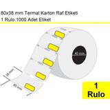 80x38 mm Karton Termal Raf Reyon Etiketi Sarı Çerçeveli 1 Rulo: 1000'li Sarım Etiket
