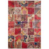 80x500 cm Hudsonville Kırmızı Yama İşi Yün El Dokuma Modern Geometrik Etnik Eskitme Desenli Boho Oturma Odası Salon Yolluk Koridor Mutfak Halısı