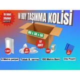 80X50X50 Taşınma Paketi M Boy 10 Adet Koli 1 Adet 5 Metre Patpat (Balonlu Naylon) 20 Adet Tabak/bardak Sarmalık Kâğıt 1 Adet 100 Metre Bant 2 Adet Çöp Poşeti Hediye: 10 Adet Sticker (Etiket)