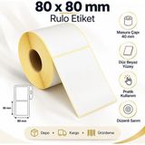 80X80 mm Rulo Ribonlu Barkod Etiketi 40 mm Masura 500 Sarım