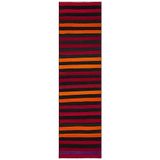 82x292 cm Girit Kırmızı Çizgili Yün El Dokuma Modern Geometrik Etnik Eskitme Desenli Boho Oturma Odası Salon Yolluk Koridor Mutfak Halısı