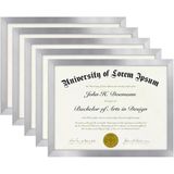 8,5 x 11 Parlak Pleksiglaslı Diploma Çerçevesi - 5'li Set - Eski Koleksiyon - Masa Üstü ve Duvar Ekranı Için Fotoğraf Çerçeveleri - Gümüş