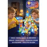 86 Parça Işıklı Manyetik Blok Seti 7.5cm – Marble Run Eğitici Oyuncak 3+ Yaş Zeka Oyunu ERKL-CH1176