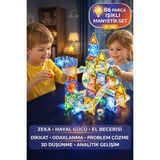 86 Parça Işıklı Manyetik Blok Seti 7.5Cm – Marble Run Eğitici Oyuncak 3+ Yaş Zeka Oyunu
