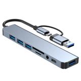 8'i 1 Arada USB-C Çok Portlu Hub – 2× USB 3.0, 2× USB 2.0, SD/TF Kart Okuyucu, USB-C PD Güç Aktarımı, Alüminyum Gövde