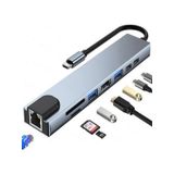 8in1 USB Type-C Hub Port Adaptör HDMI USB Ethernet PD Girişli