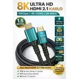8k 1.5 Metre Ultra Yüksek Hızlı Hdmı 2.1 Kablo 8k Uhd 4k 120hz 48gbps Hdtv/ Pc/ Dizüstü Bilgisayar Ve Oyun Konsolları İçin 1.5m Hdmı Kablosu 001