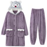 8KLANMMQ Pijama Kışlık Pijama Kapüşonlu Kadın Pijama Kalın Pijama Mercan Polar Gecelik Flanel Gecelik Yarasa (8953zi XX)