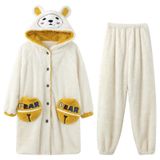 8KLANMMQ Pijama Kışlık Pijama Kapüşonlu Kadın Pijama Kalın Pijama Mercan Polar Gecelik Flanel Gecelik Yarasa (8957 XX)