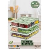 8'li Buzdolabı Düzenleyici Organizeri Mikrodalgaya Uygun Difriz Saklama Kabı (2X3500ML)(6X775ML) - Mint