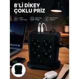 8'Li Dikey Çoklu Priz 4 Usb 2 Type-C Girişli Akım Korumalı Uzatma Prizi