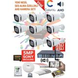 8'li Kamera Seti - 5mp Sony Seculensli 1080P, 4 Warm Led, Gece Renkli, Full Hd Ahd Güvenlik Kamerası Seti, Colorvu, Plastik Kasa, Yüz Tanıma - Beyaz