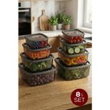 8'li Kare Hava Geçirmez Saklama Kabı Antrasit (1,4 lt - 850 ml - 500 ml - 270 ml)