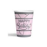 8'Li Karton Bardak Gümüş Yaldızlı Happy Pembe M341