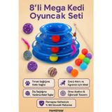 8'li Mega Oyun Seti:Sarma Topu+3'lü Renkli Top+Kedi Oltası+3 Katlı Oyuncak +çıngıraklı Top+Tüylü Top