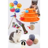 8'li Set: Sarma Topu+3'lü Renkli Top+ Tırmalama Çubuğu + Kedi Oltası+3 Katlı Oyuncak +çıngıraklı Top