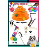 8'li Set:3'lü Renkli Top+Kedi Oltası+3 Katlı Oyuncak+çıngıraklı Top+Tırmalama Oyuncak+SÜPRİZ HEDİYE