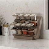 8'li Standlı Yapışkanlı Döner Kapaklı Baharatlık Set - Cappuccino
