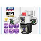 8Mp 3 Kameralı 360 Wifi Güvenlik Kamerası Sirenli Otomatik Takip, 360 Kontrol