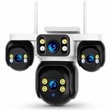 8MP Ultra HD 4 Kameralı WiFi Güvenlik Kamerası, Uygulama Kontrollü 16X Dijital Zoom Renkli Gece Görüş İnsan Takibi Çift Yönlü Ses 360° PTZ RJ45 Ethernet IP66 Ev Bahçe İşyeri İçin Güvenlik Sistemi