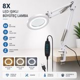 8x Akrobat Hareketli Salıncak Kolu Katlanabilir Büyüteç USB 3 Renkler Bakım Güzellik LED Masa Lamba - Beyaz