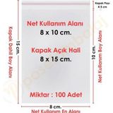 8x10+5 cm.(8x15) 100 Adet Şeffaf Bantlı Yapışkanlı Jelatin Poşet