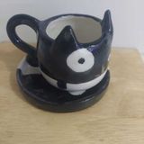 8X10CM Siyah Kedi Kahve Kupa Tabaklı Seramik El Yapım Hediye Konsept 1 Adet