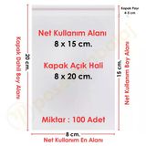 8X15+5 Cm. (8X20) 100 Adet - Şeffaf Bantlı Yapışkanlı Opp Jelatin Poşet
