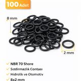 8x2 Mm O-ring Nbr 70 Shore Sızdırmazlık Contası Hidrolik Oring Lastik100 Adet