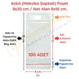 8X20 Cm (Kapalı Hali 8X10 Cm) 100 Adet Askılı Poşet - Meksika Şapkalı Vitrin