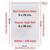 8X25+5 Cm. (8X30) 100 Adet - Şeffaf Bantlı Yapışkanlı Opp Jelatin Poşet