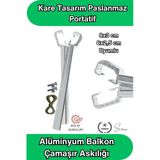 8X3 Ve 6X2.5 Cm Uyumlu Alüminyum Balkon Çamaşır Askılığı Takılabilir Küpeşte Kurutmalık Kare Boru Uyumlu Paslanmaz Metal