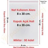 8x30+5 cm.(8x35) 50 Adet Şeffaf Bantlı Yapışkanlı OPP Poşet
