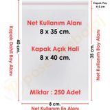 8X35+5 Cm.(8X40) 250 Adet Şeffaf Bantlı Yapışkanlı Opp Poşet