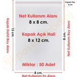 8x8+4 cm.(8x12) 50 Adet Şeffaf Bantlı Yapışkanlı OPP Poşet