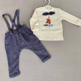 9-12-18 Ay Papyonlu Sweat Kot Pantolon 2li Erkek Bebek Salopet Takımı Lacivert