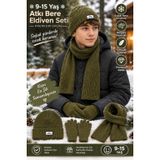 9-15 Yaş ERKEK ÇOCUK Kışlık Örgü Bere Atkı ve Eldiven Takımı,Örgü Bere, Kombine Set, Bere Atkı ve Kış Eldiven seti