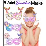 9 Adet Denizkızı Mermaid Konsept Kağıt Parti Maskesi Denizkızı Doğum Günü Süsü