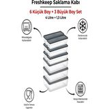 9 Adet Saklama Kabı (3 Büyük-6 Orta Boy) 4 Litre + 1,3 Litre Derin Dondurucu Mikrodalga Uyumlu - Gri