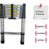 9 Basamaklı - 260 Cm. Teleskobik / Teleskopik Alüminyum Merdiven